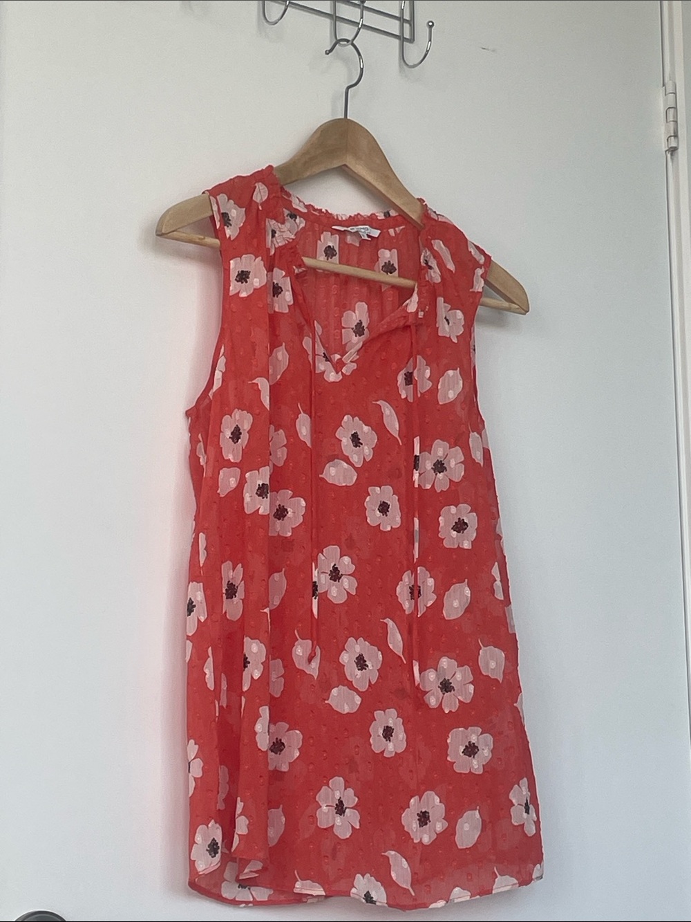 Marimekko like Orange Floral Sleeveless Chiffon Blouse